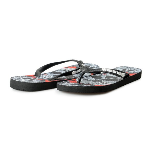 Philipp Plein Black/Multi Rubber Logo Print Flip Flops Shoes main image 4